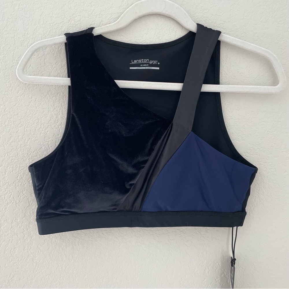Revolve X Lanston Sports Bra Athletic Gear Large Asymmetrical Black Navy